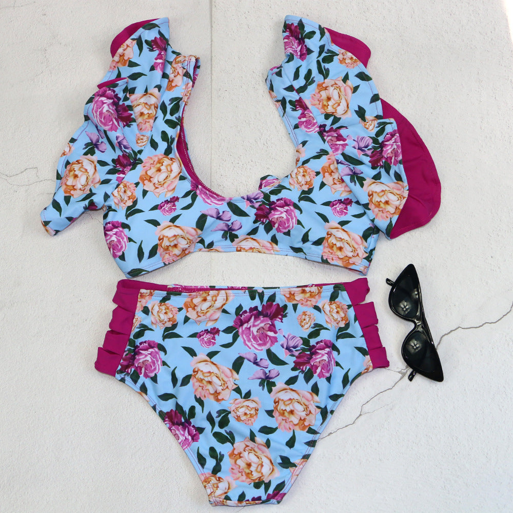 Damen Bikini-Set mit Rüschendetails und floralem Muster EB