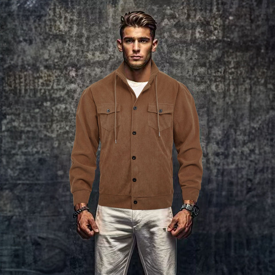 Herren lässige Cordjacke mit Kapuze und praktischen Brusttaschen EB
