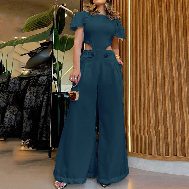 Damen Eleganter Jumpsuit mit Cut-Out und voluminösen Ärmeln EB