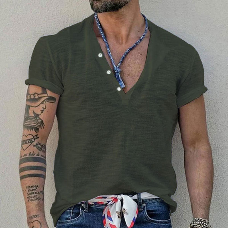 Herren nan Kurzarmshirt im Henleystil aus Slub-Baumwolljersey mit kurzer Knopfleiste EB