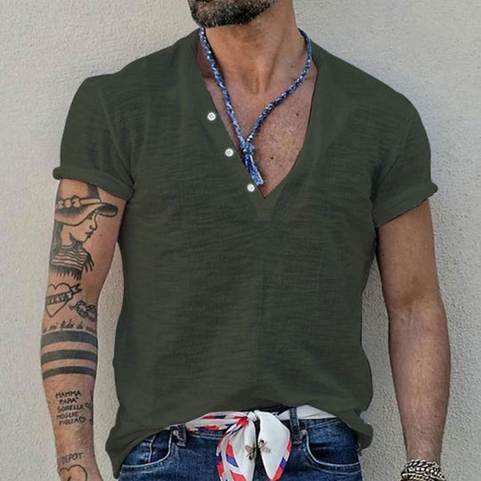 Herren nan Kurzarmshirt im Henleystil aus Slub-Baumwolljersey mit kurzer Knopfleiste EB