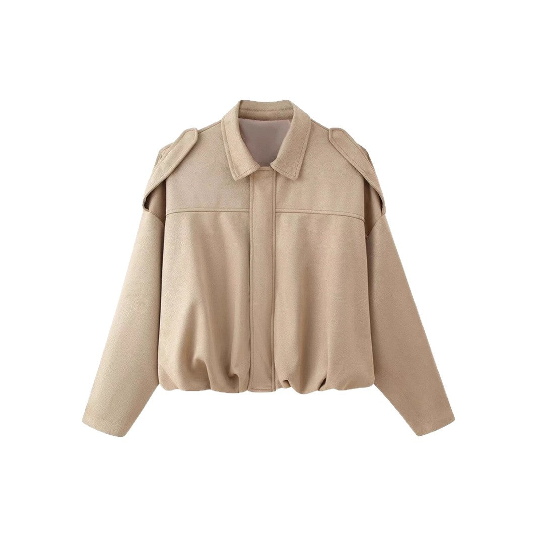 Damen Kurzgeschnittene Oversize Blousonjacke mit Schulterklappen EB