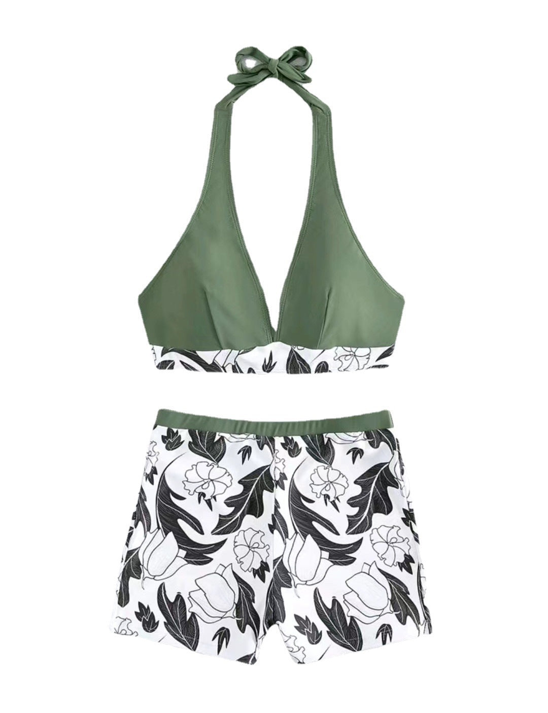 Damen Triangel-Bikini mit floralem Shorts-Design EB