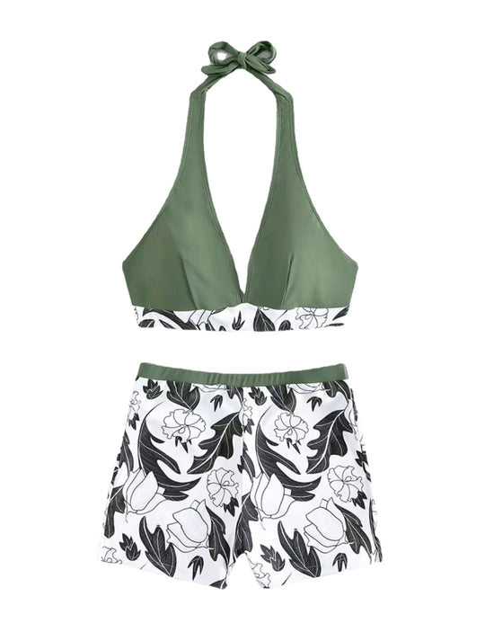 Damen Triangel-Bikini mit floralem Shorts-Design EB