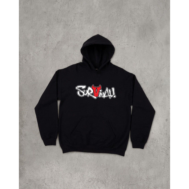 Unisex nan Kapuzensweatshirt mit Used-Frontdruck und Kängurutasche EB