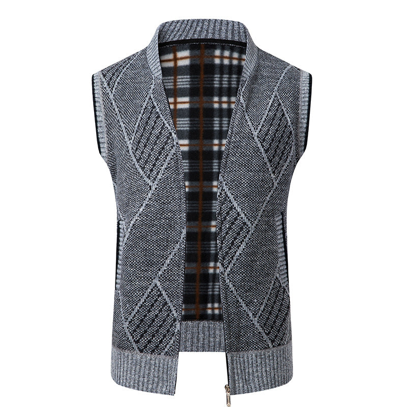 Herren nan elegante Strickweste mit Reißverschluss und Stehkragen EB