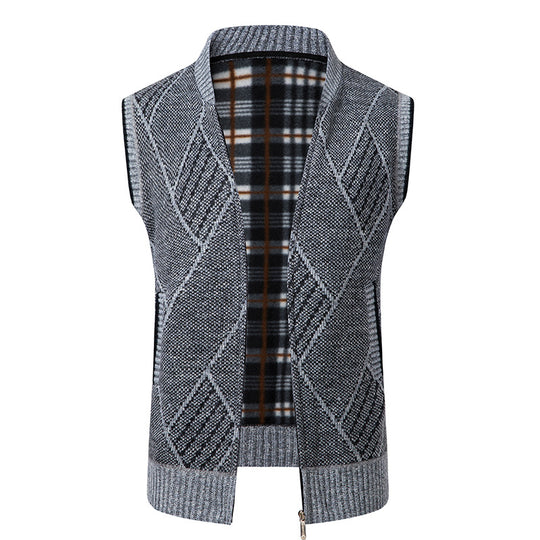 Herren nan elegante Strickweste mit Reißverschluss und Stehkragen EB
