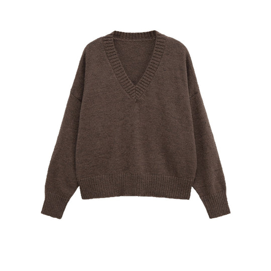 Damen V-Ausschnitt Strickpullover mit lässigem Schnitt EB