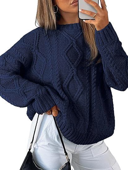 Damen Oversize-Zopfmuster-Pullover aus grobem Strick EB