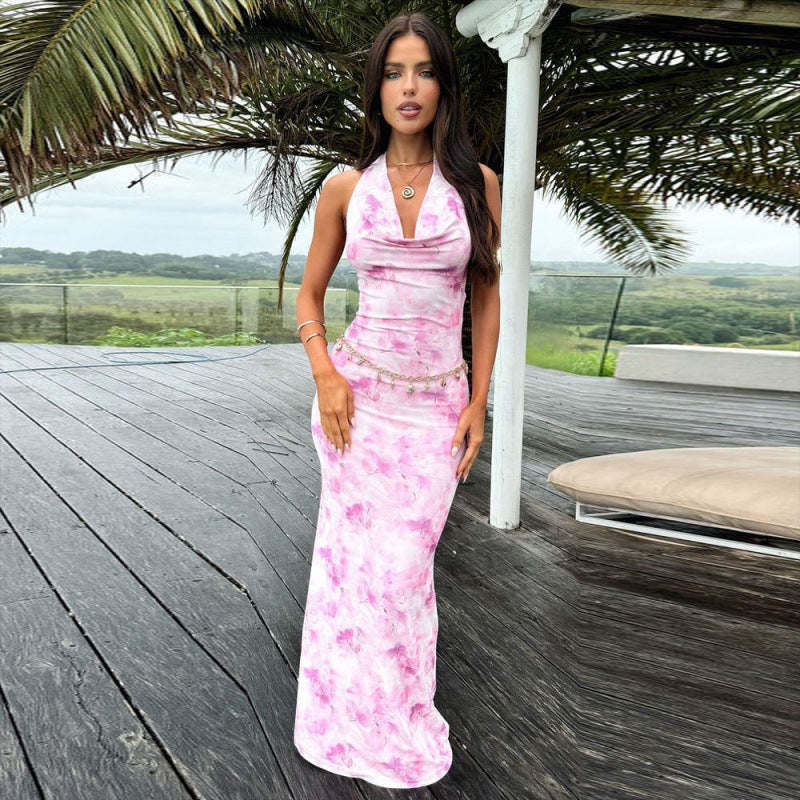 Damen Langes Blumenkleid mit feinen Trägern und figurbetontem Schnitt EB