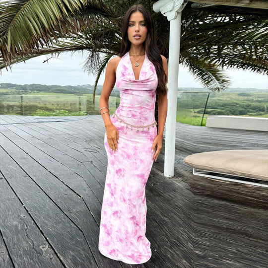 Damen Langes Blumenkleid mit feinen Trägern und figurbetontem Schnitt EB