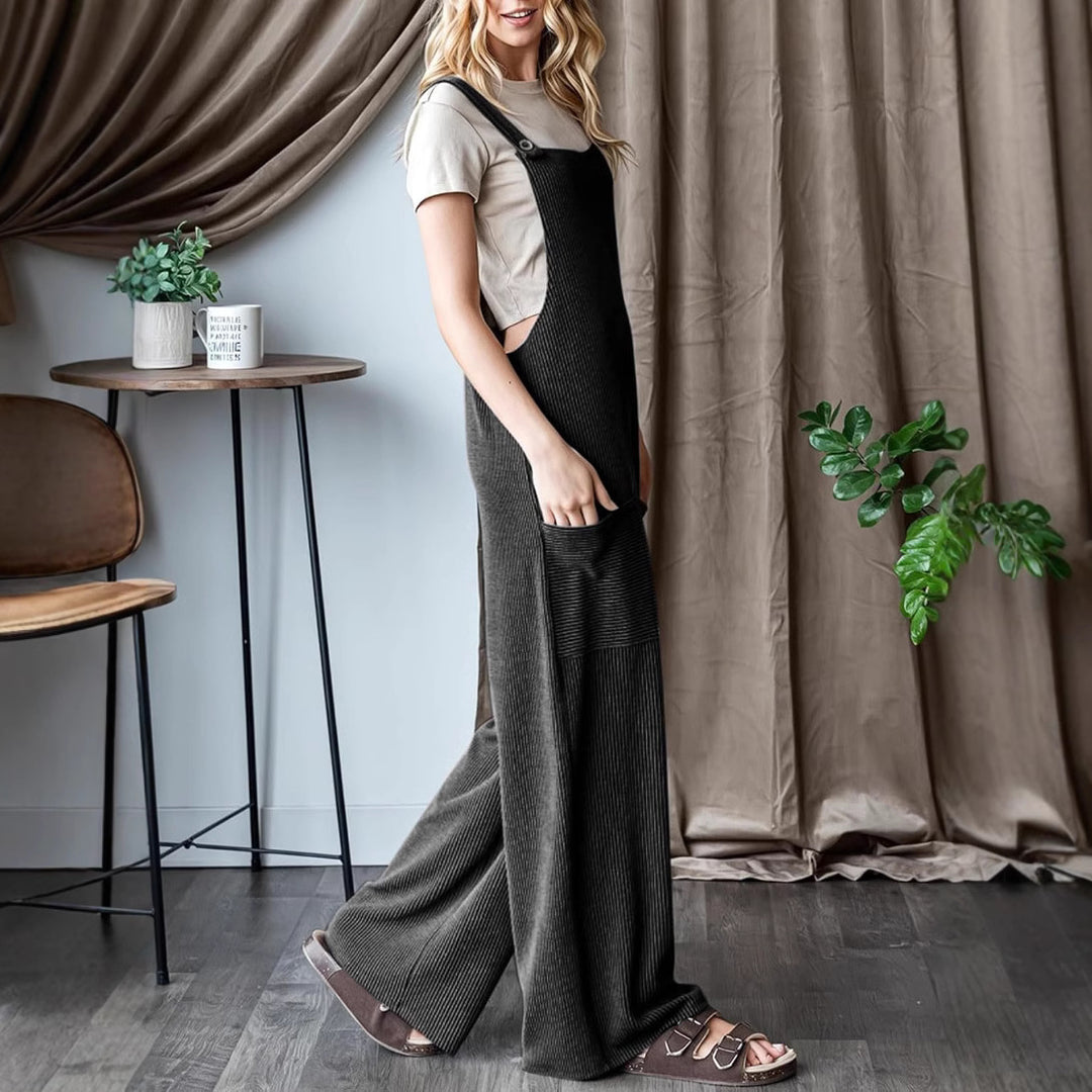 Damen lässiger Cord-Overall mit praktischen Taschen und breiten Beinen EB