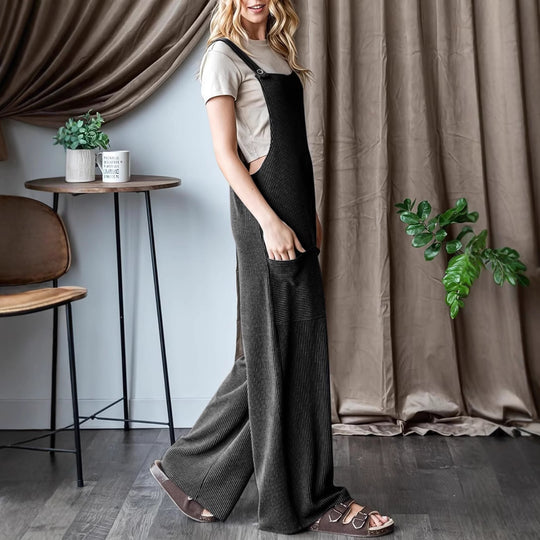 Damen lässiger Cord-Overall mit praktischen Taschen und breiten Beinen EB