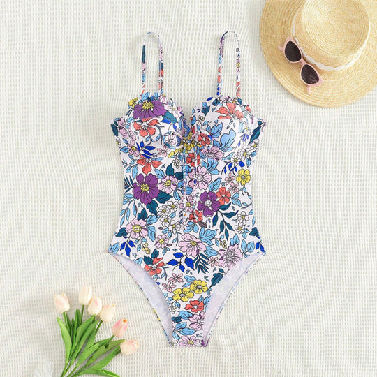Damen Einteiliger Badeanzug mit floralem Design und traumhaftem Ausschnitt EB