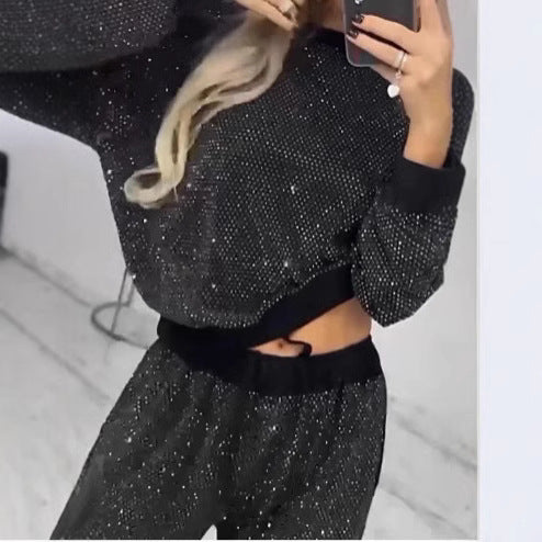 Damen funkelndes Lounge-Outfit mit elastischem Bund und modernem Schnitt EB