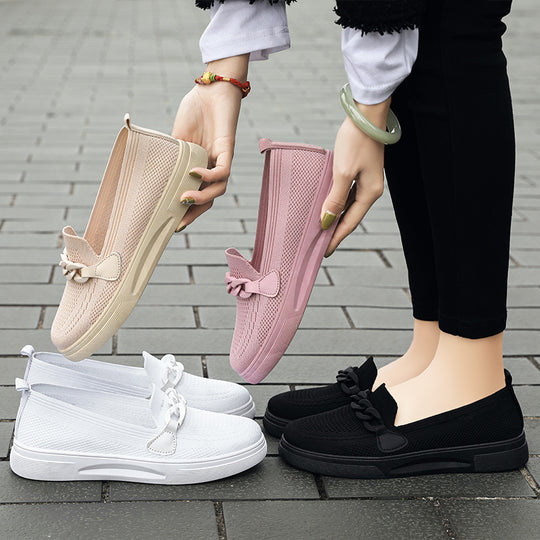 Damen nan komfortabler Strick-Slip-On Loafer mit elastischem Einstieg, dekorativer Kettenapplikation und stoßdämpfender EVA-Leichtsohle EB