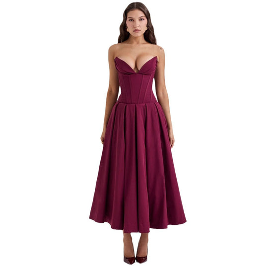 Damen A-Linien Abendkleid mit Korsett-Oberteil und schwingendem Rock EB
