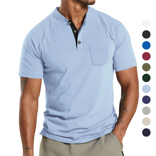 Herren Kurzarm-Henley-T-Shirt mit praktischer Brusttasche und modernem Kragen EB