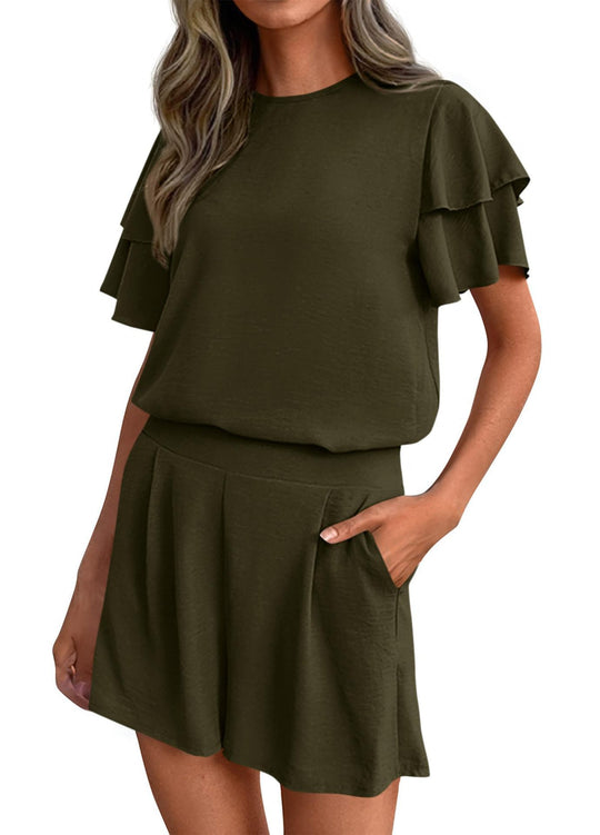 Damen Verspieltes Jumpsuit mit Rüschendetails und seitlichen Taschen EB