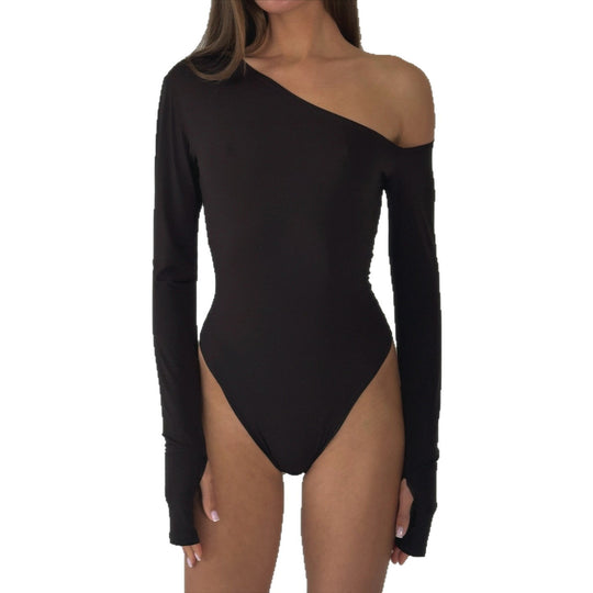 Damen eleganter Body mit langen Ärmeln und weitem Halsausschnitt EB