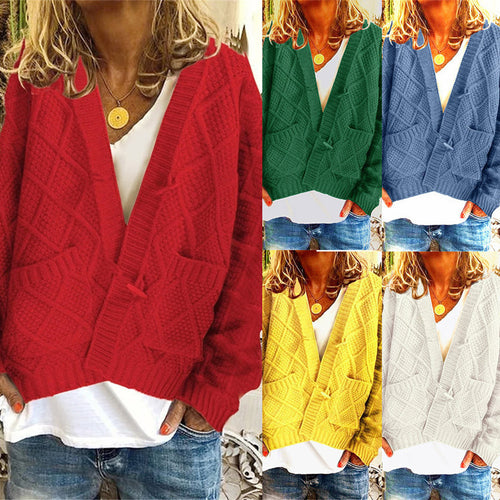 Damen Grobstrickjacke mit dekorativem Zopfdesign und praktischen Taschen EB