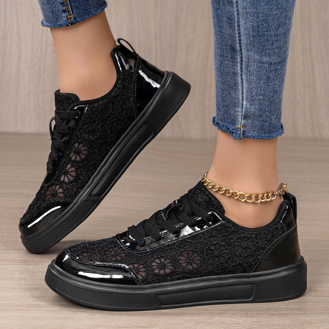 Damen Sneakers aus floralem Kunstleder mit rutschfester Sohle EB