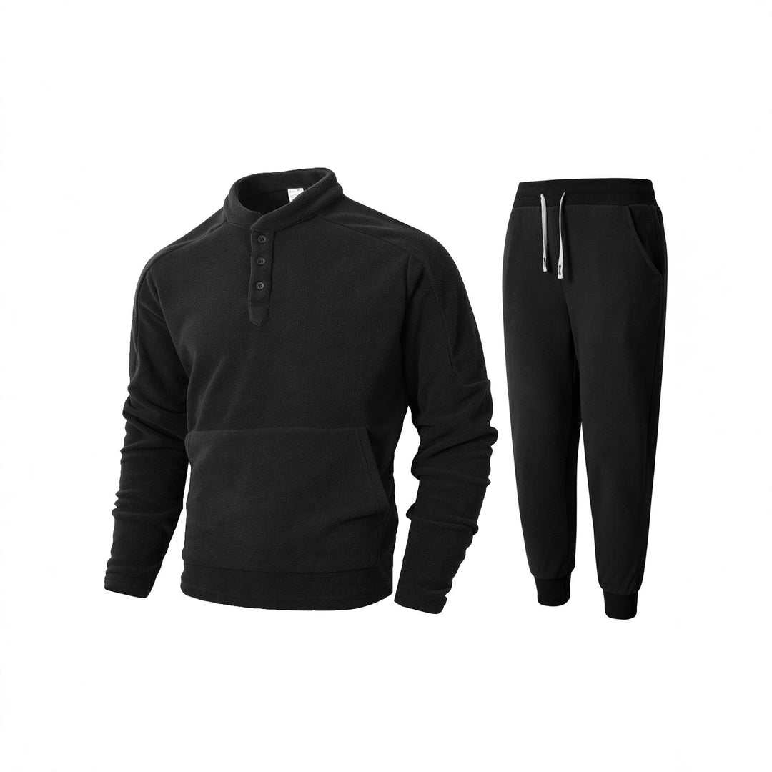 Herren kuscheliges Fleece- Trainingsanzug-Set mit Knopfleiste und praktischen Taschen EB