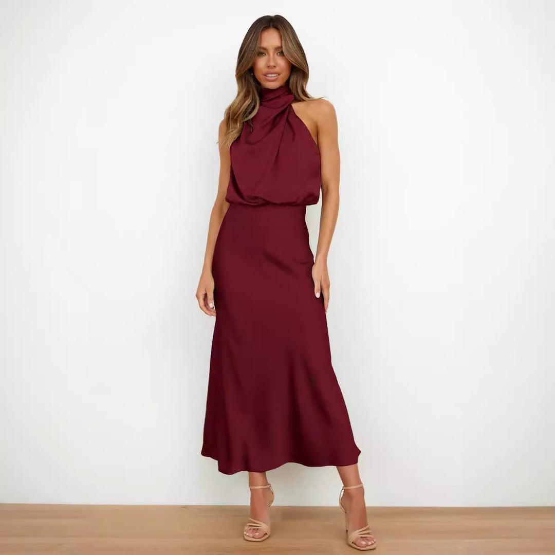 Damen Fließendes Maxikleid mit elegantem Stehkragen und Drapierung EB
