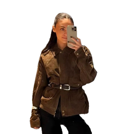 Damen stylische Utility-Jacke mit Gürtel und praktischen Taschen EB