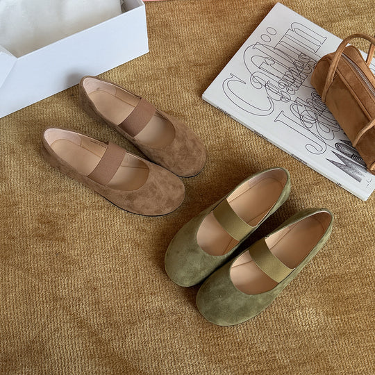 Damen Ballerinas mit modischem Riemchen und samtigem Obermaterial EB