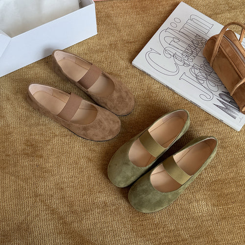 Damen Ballerinas mit modischem Riemchen und samtigem Obermaterial EB