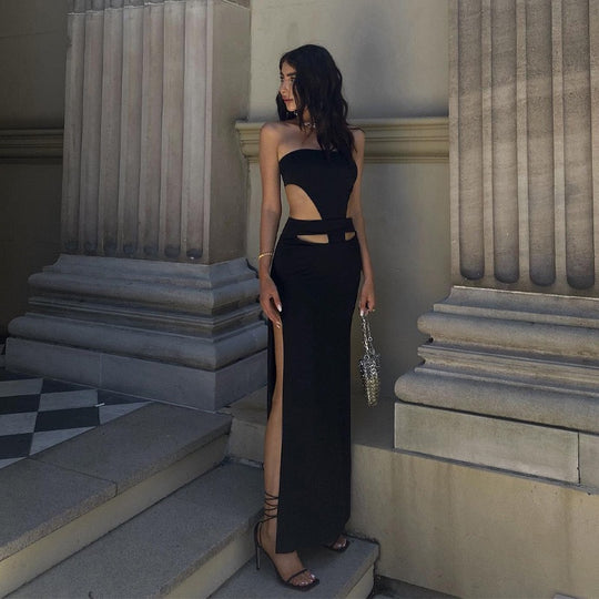 Damen Maxi-Kleid mit elegantem Asymmetrischem Ausschnitt und Innovativem Cut-Out-Design EB
