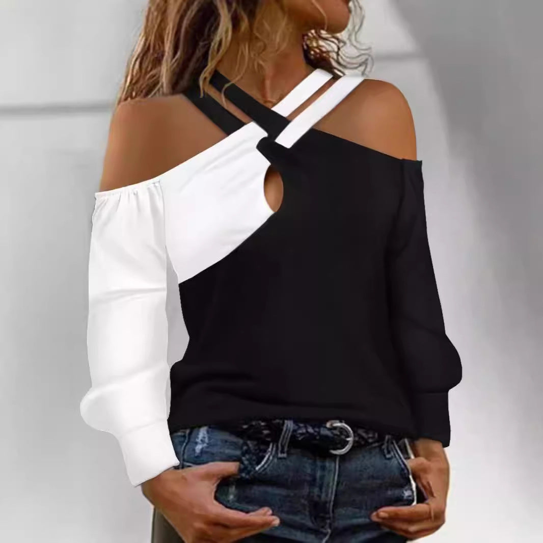 Damen Modisches Oberteil mit Cut-Out-Design und asymmetrischen Ärmeln EB