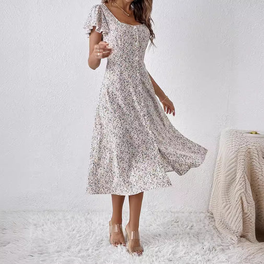 Damen Midi-Kleid mit femininen Rüschendetails und Knopfverschluss Heidi-Mode
