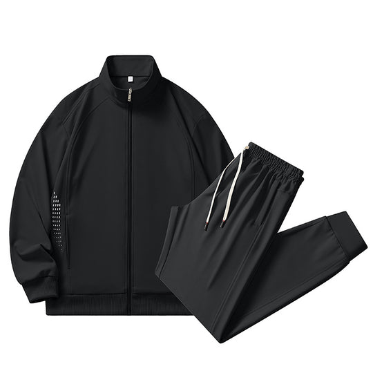 Herren sportlicher Stretch-Trainingsanzug mit Stehkragen, Reißverschlussjacke und tapered Jogginghose EB