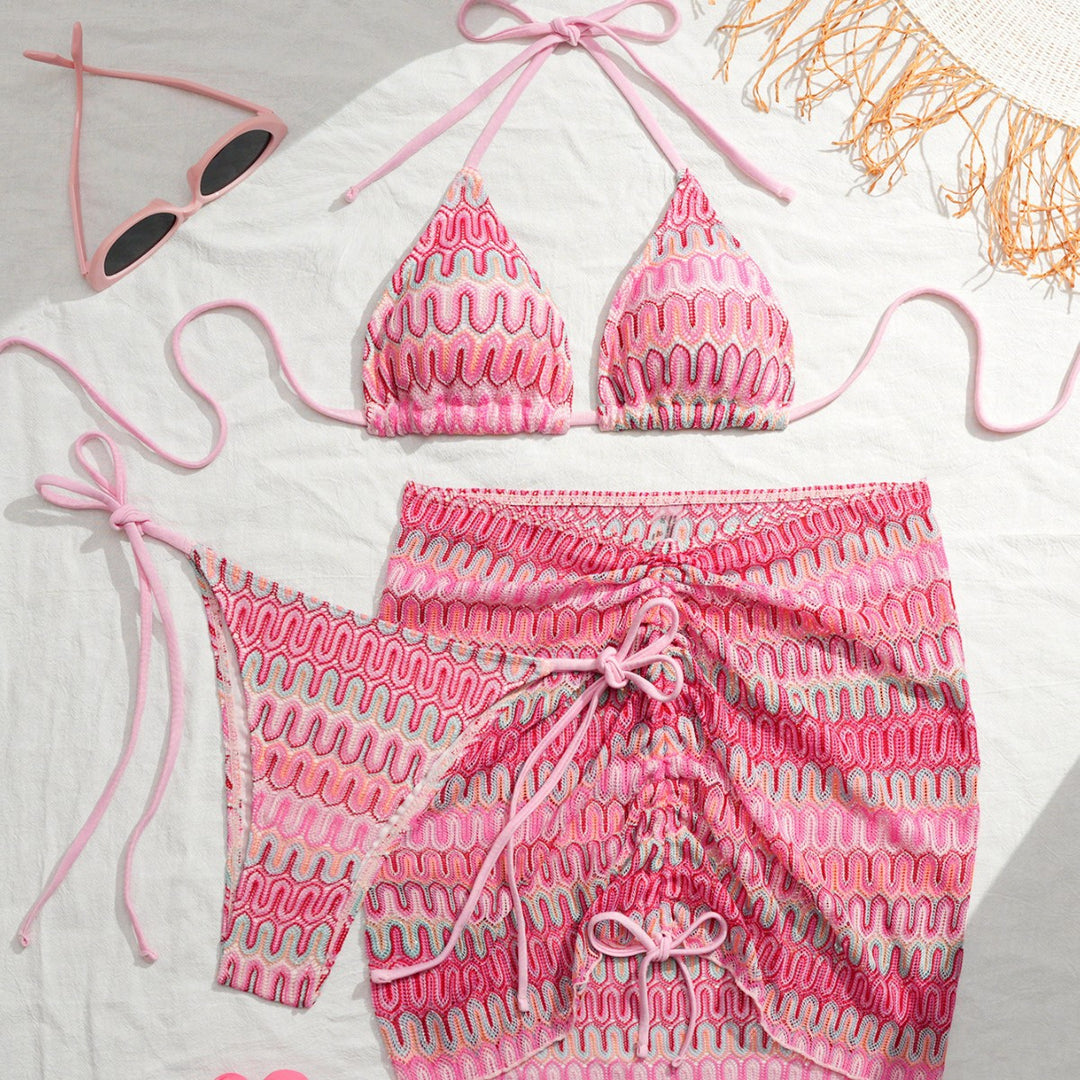 Damen Triangel-Bikini mit Raffinierten Knüpfdetails und Passendem Rock EB