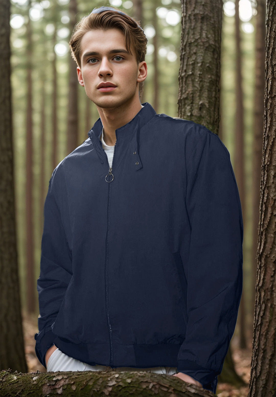 Herren lässige Windbreaker-Jacke mit hohem Kragen EB