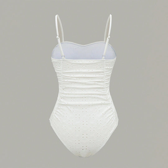 Damen Einteiler Badeanzug mit raffiniertem Rüschendesign und elegantem V-Ausschnitt EB