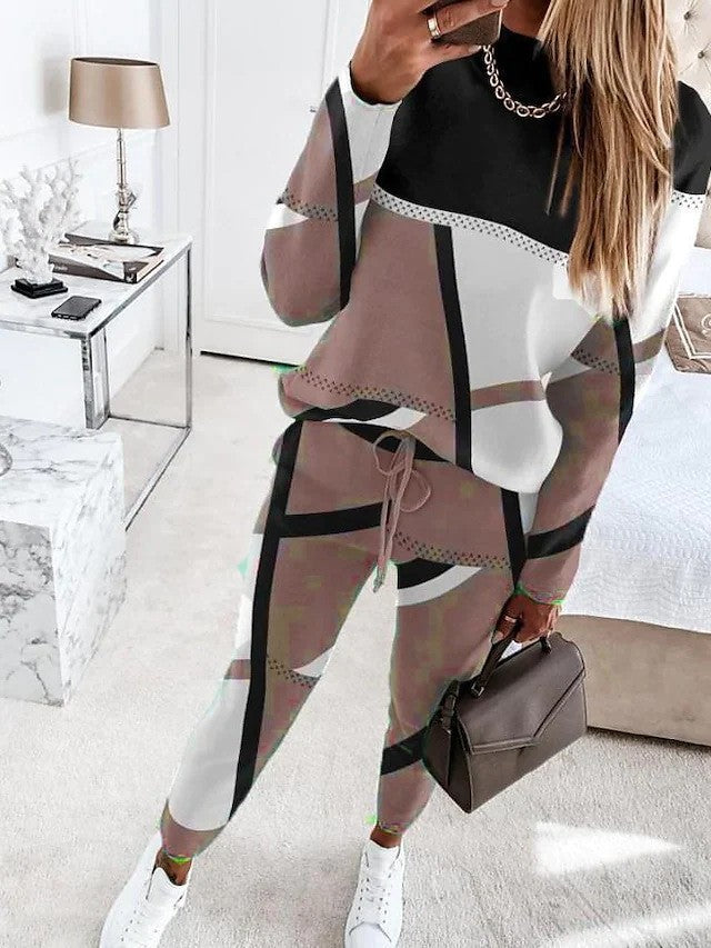 Damen Sportliches Loungewear-Set mit modernem geometrischen Design EB