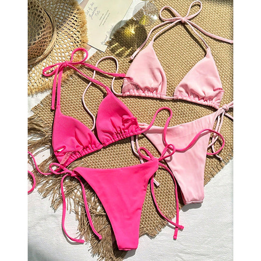 Damen Triangel-Bikini mit einstellbaren Schnürdetails EB