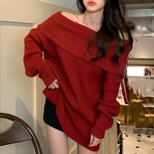 Damen Oversized Pullover mit Off-Shoulder-Schnitt EB