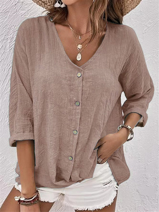 Damen luftige Bluse mit Knopfleiste EB