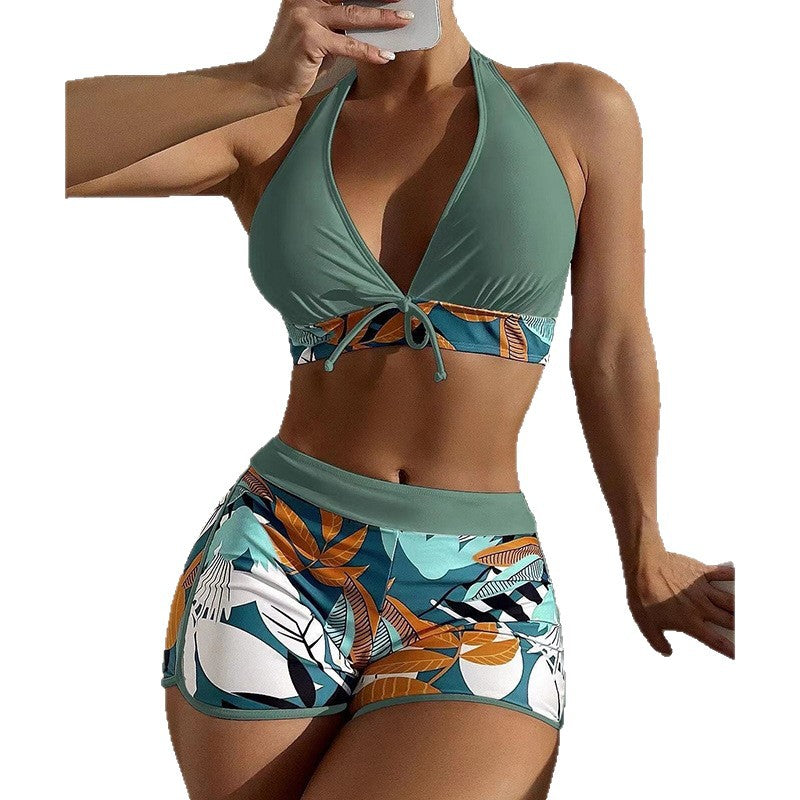 Damen Bikini-Set mit sportlichem High-Waist-Schnitt und verspieltem Blumenmuster EB