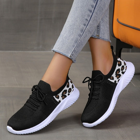 Damen Sportliche Sneakers mit atmungsaktivem Mesh-Obermaterial und modischem Leopardenmuster EB