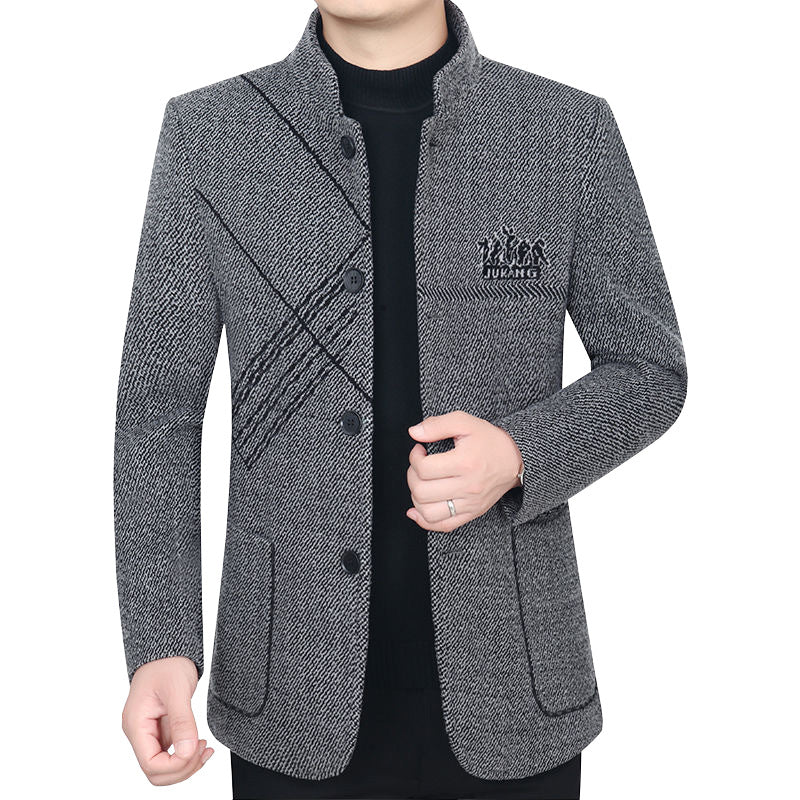 Herren Stehkragen-Mantel aus strukturierter Wollmischung mit schmaler Silhouette EB