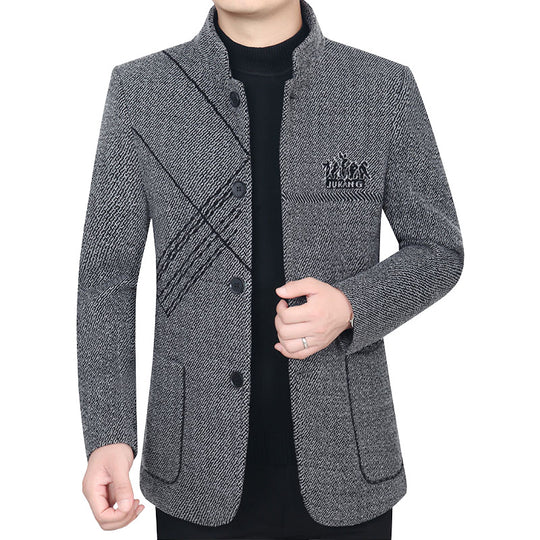 Herren Stehkragen-Mantel aus strukturierter Wollmischung mit schmaler Silhouette EB