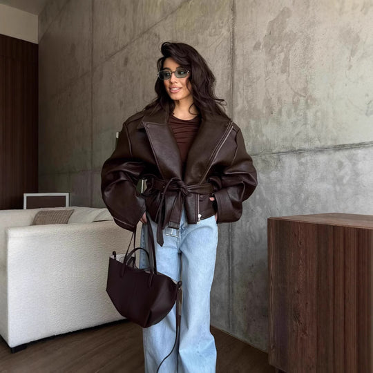 Damen Oversize jacke mit Taillengürtel EB
