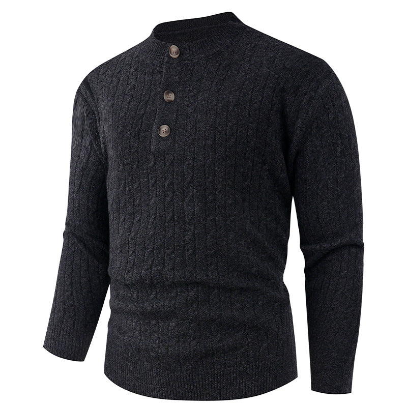 Herren Grobstrickpullover mit modernem Schalkragen und Knopfdetails EB