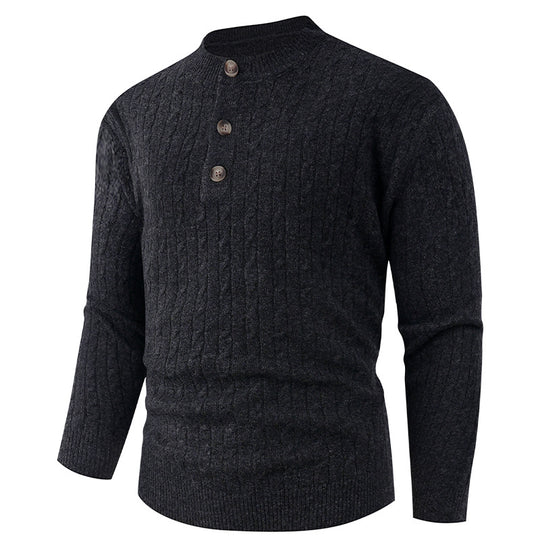 Herren Grobstrickpullover mit modernem Schalkragen und Knopfdetails EB