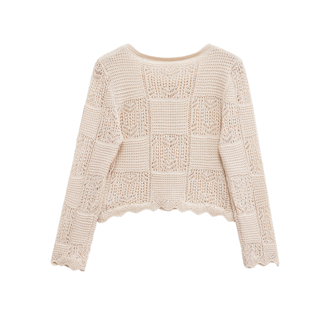 Damen Strickjacke mit filigranem Lochmuster und dekorativen Knöpfen EB